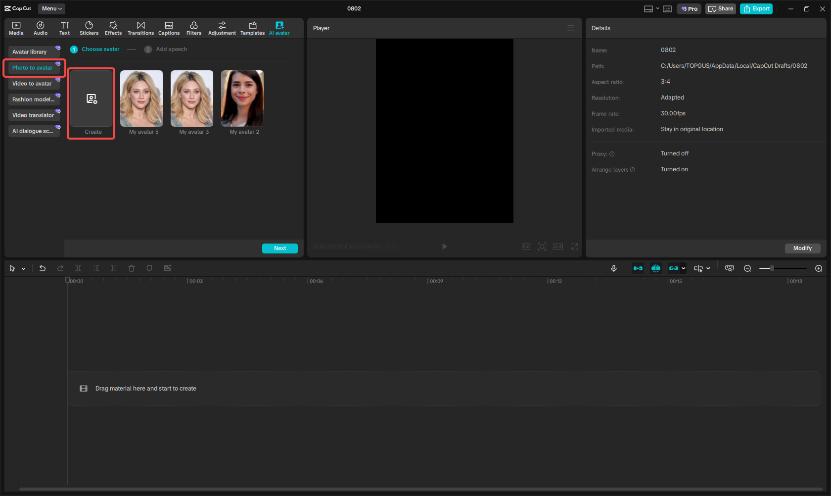 Access the "Photo to avatar" feature