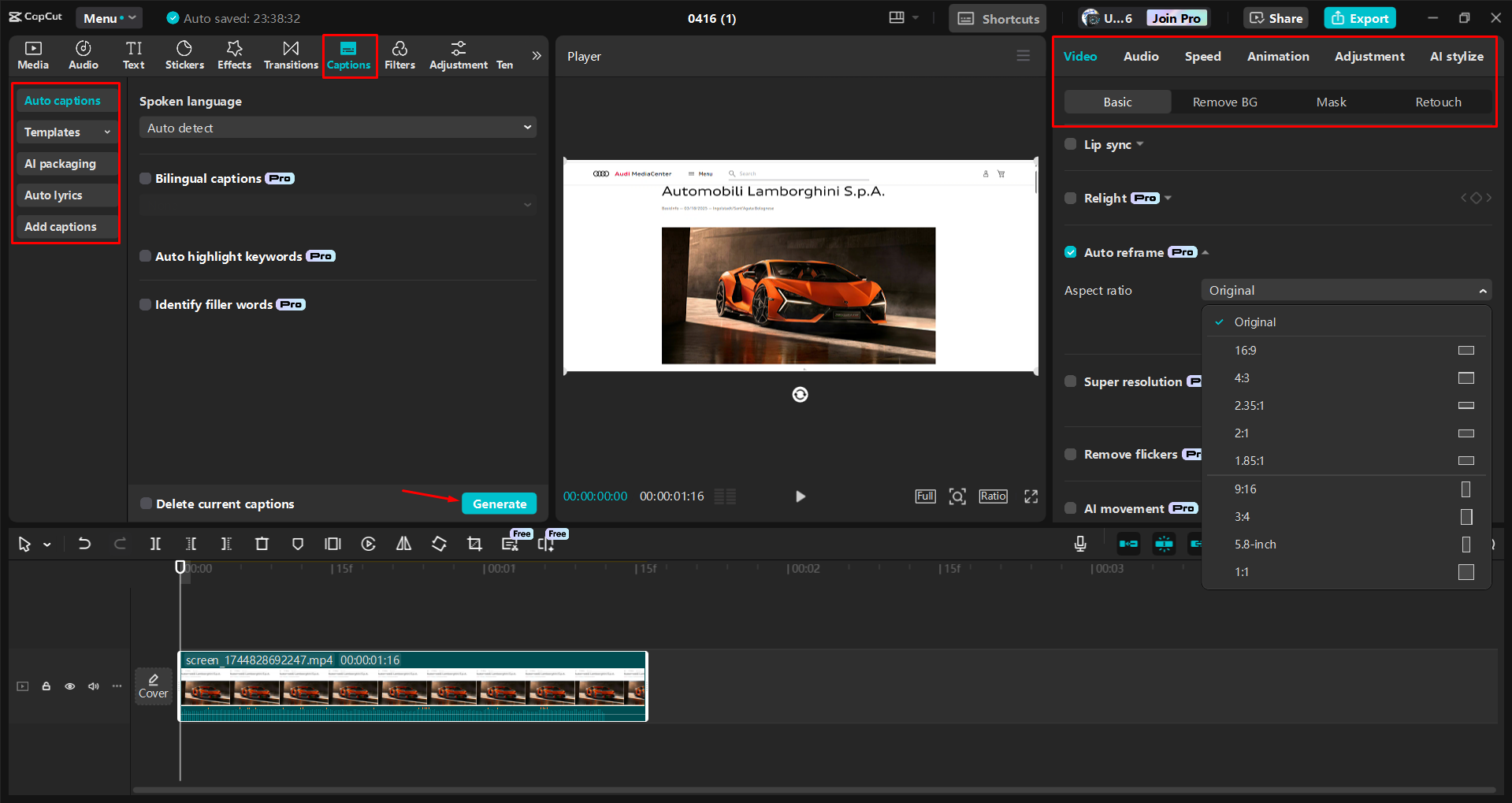 Enhancing video recording with AI tools in the CapCut desktop video editor