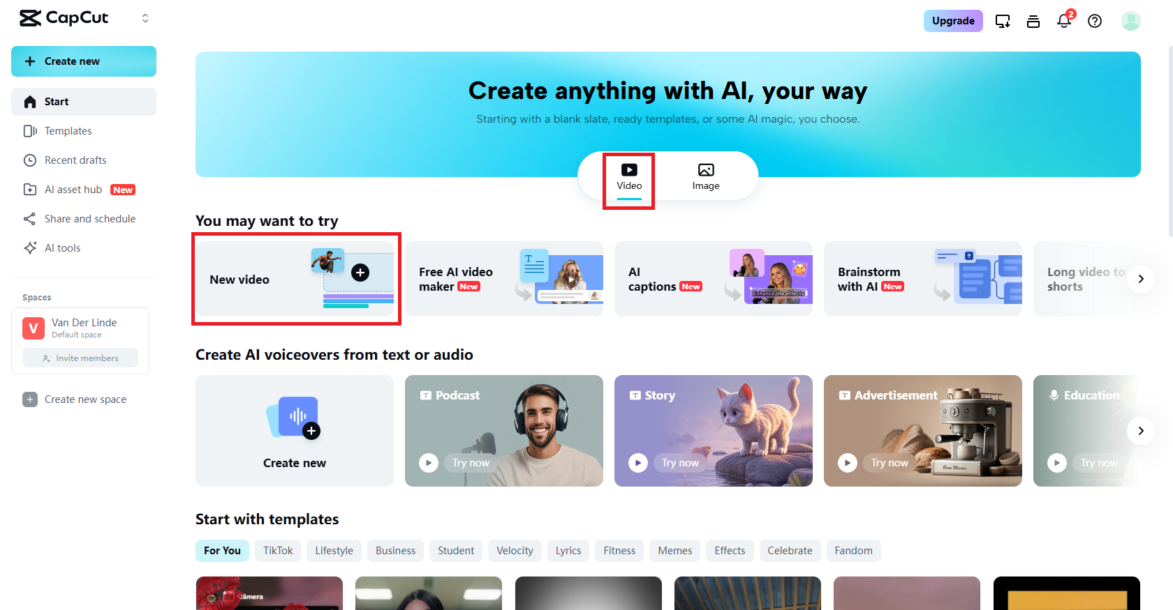 Selecione a nova opção de vídeo