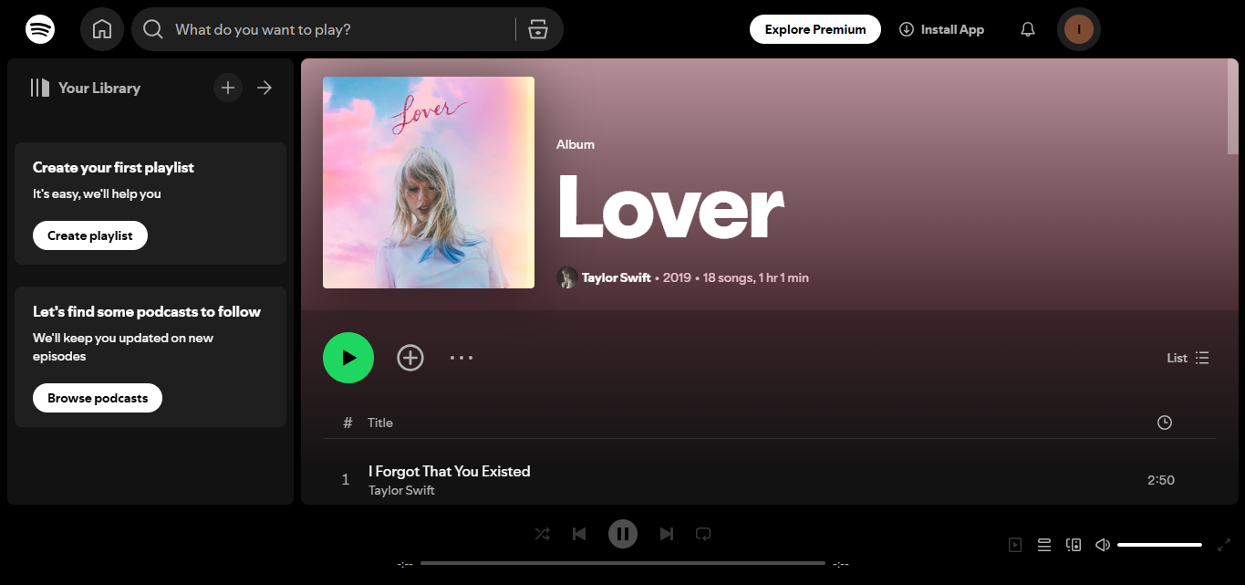 Lover von Taylor Swift - aufgeführt unter den meisten Album-Streams auf Spotify