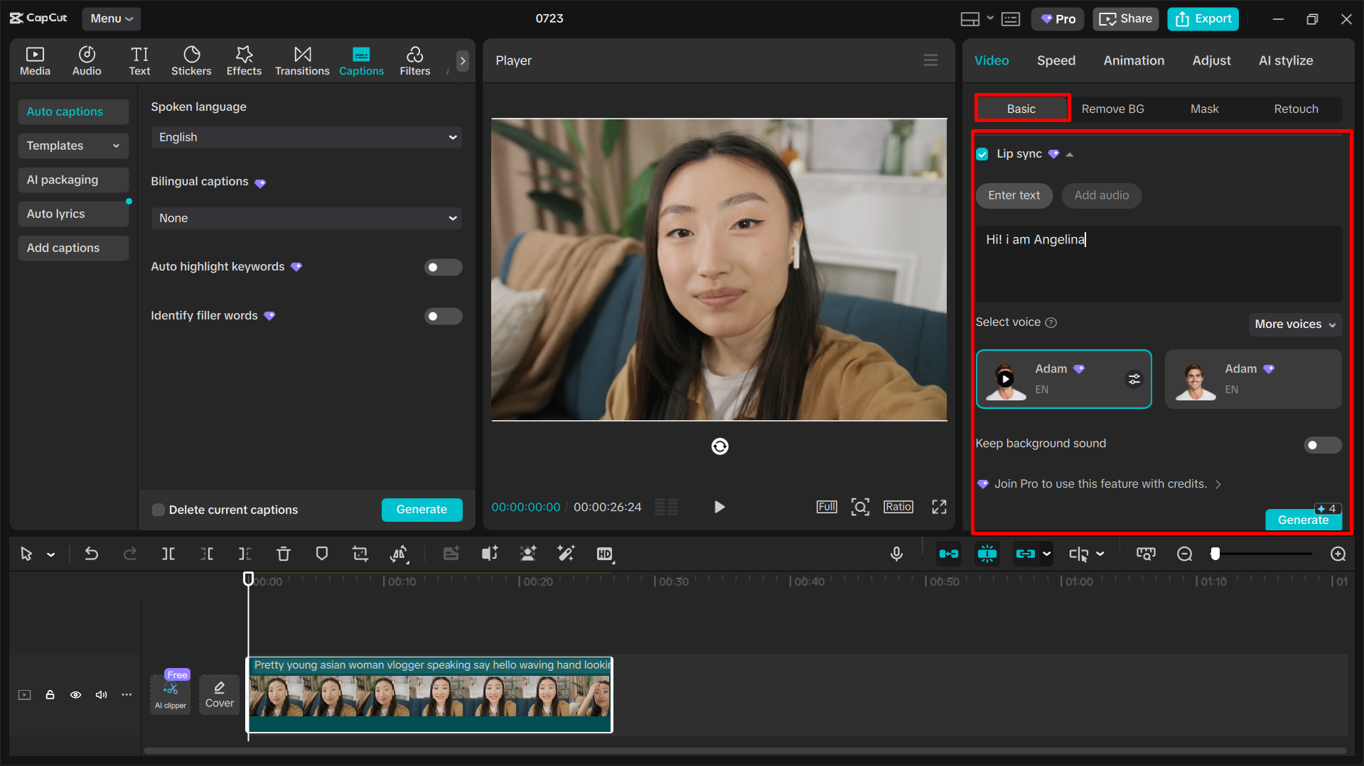 Using the video lip sync feature in the CapCut desktop video editor