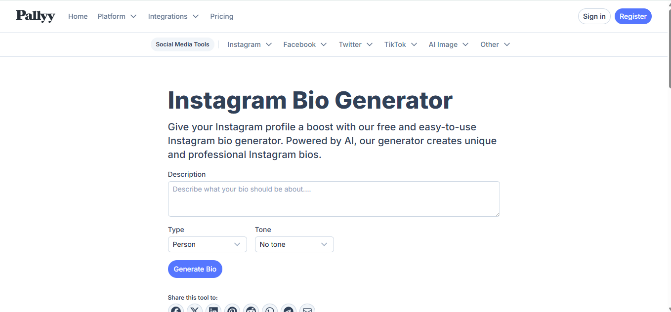 Pally - isang user-friendly na Instagram cute bios generator