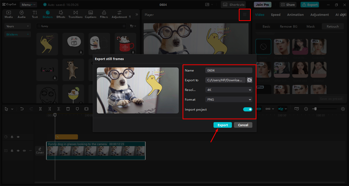Exportieren der Medien aus dem CapCut Desktop-Video-Editor