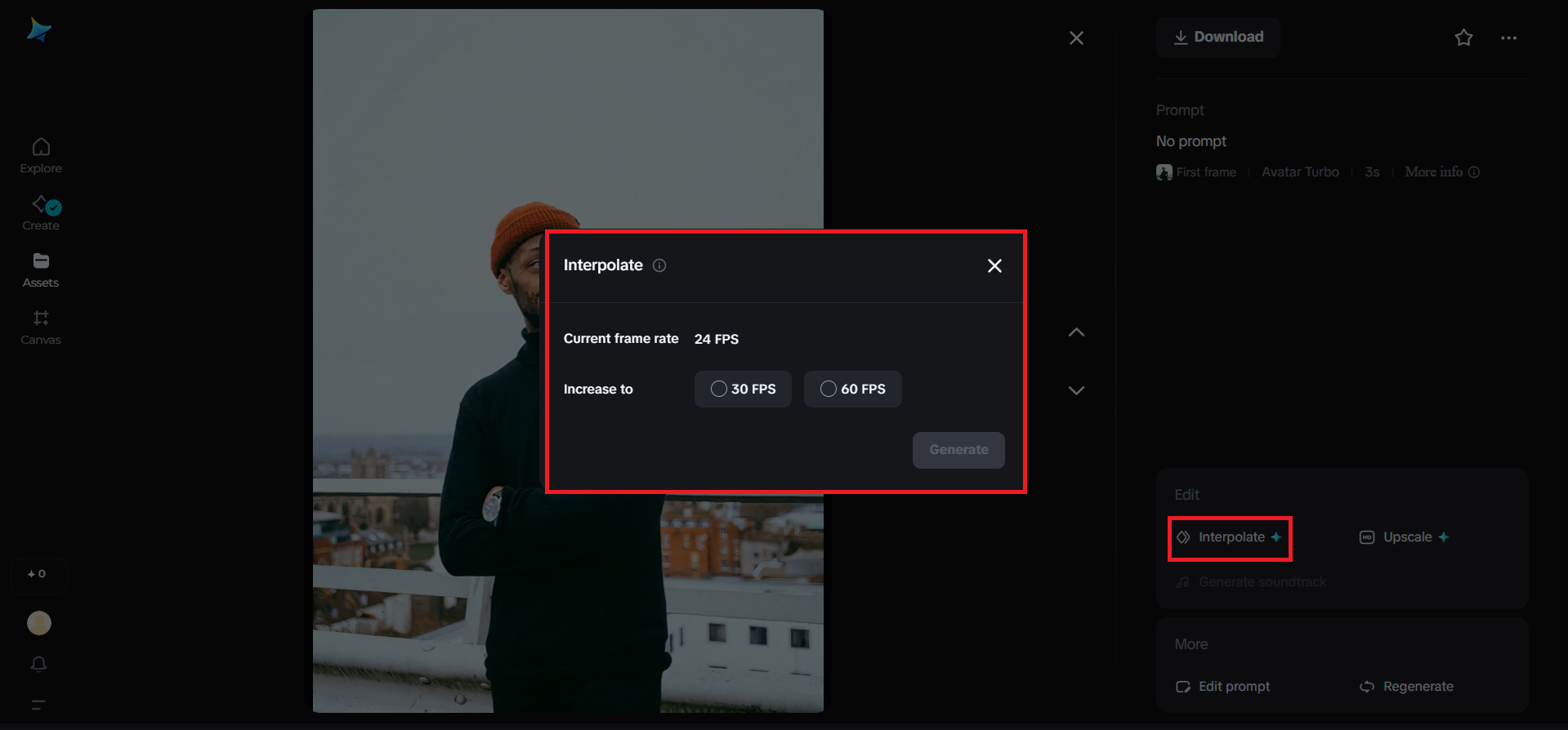Interpolate feature in Dreamina