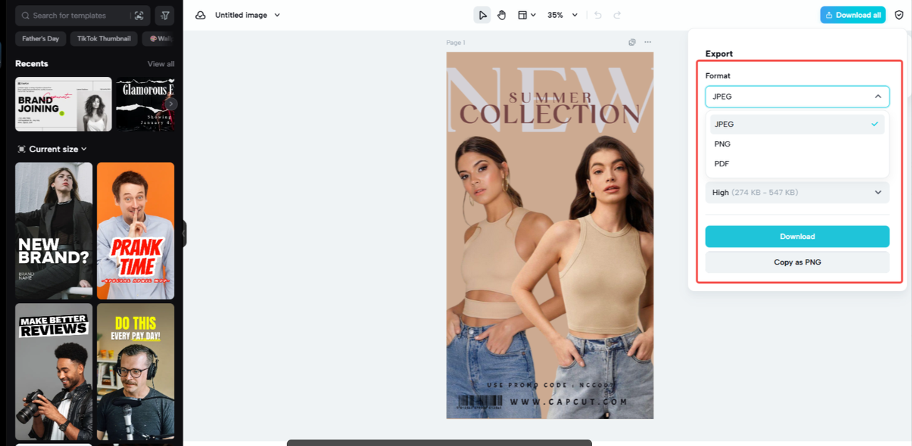 Multiple export formats