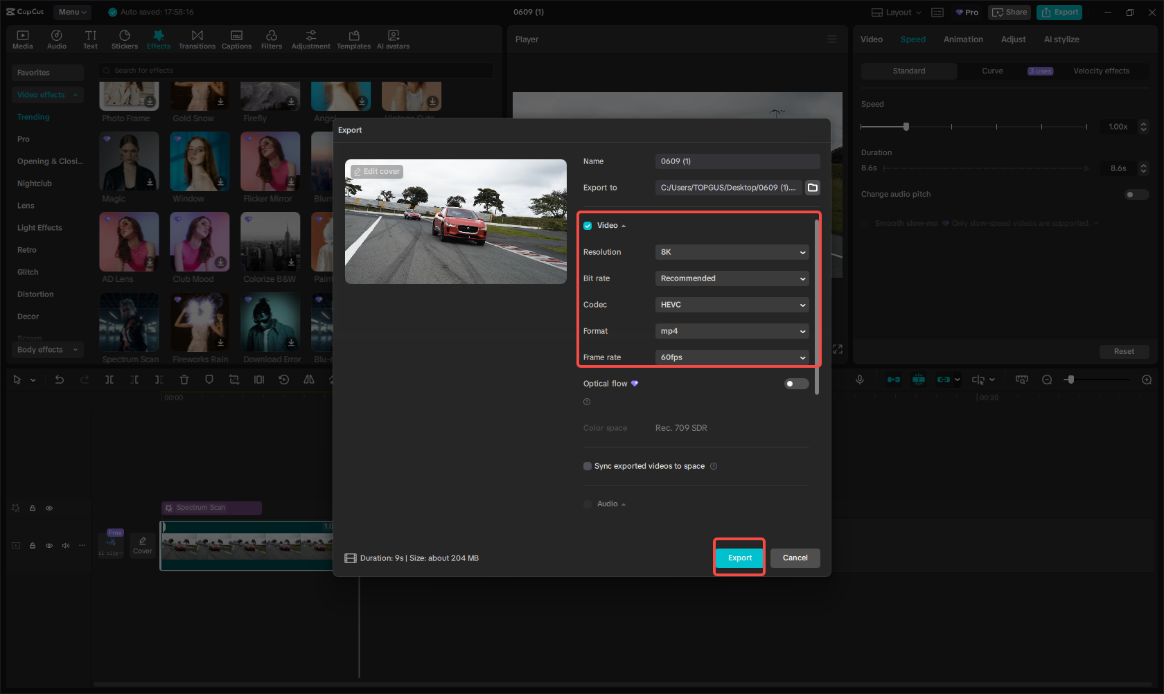 Export the video