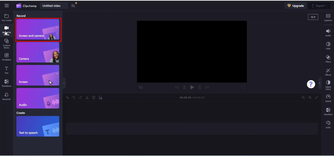 Abilitazione della registrazione dello schermo e della telecamera nel registratore dello schermo Clipchamp