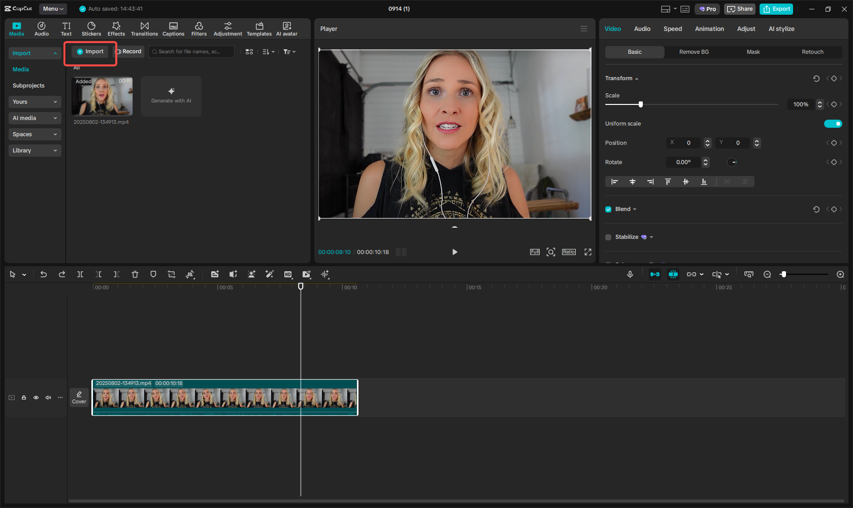 Import video vào giao CapCut diện