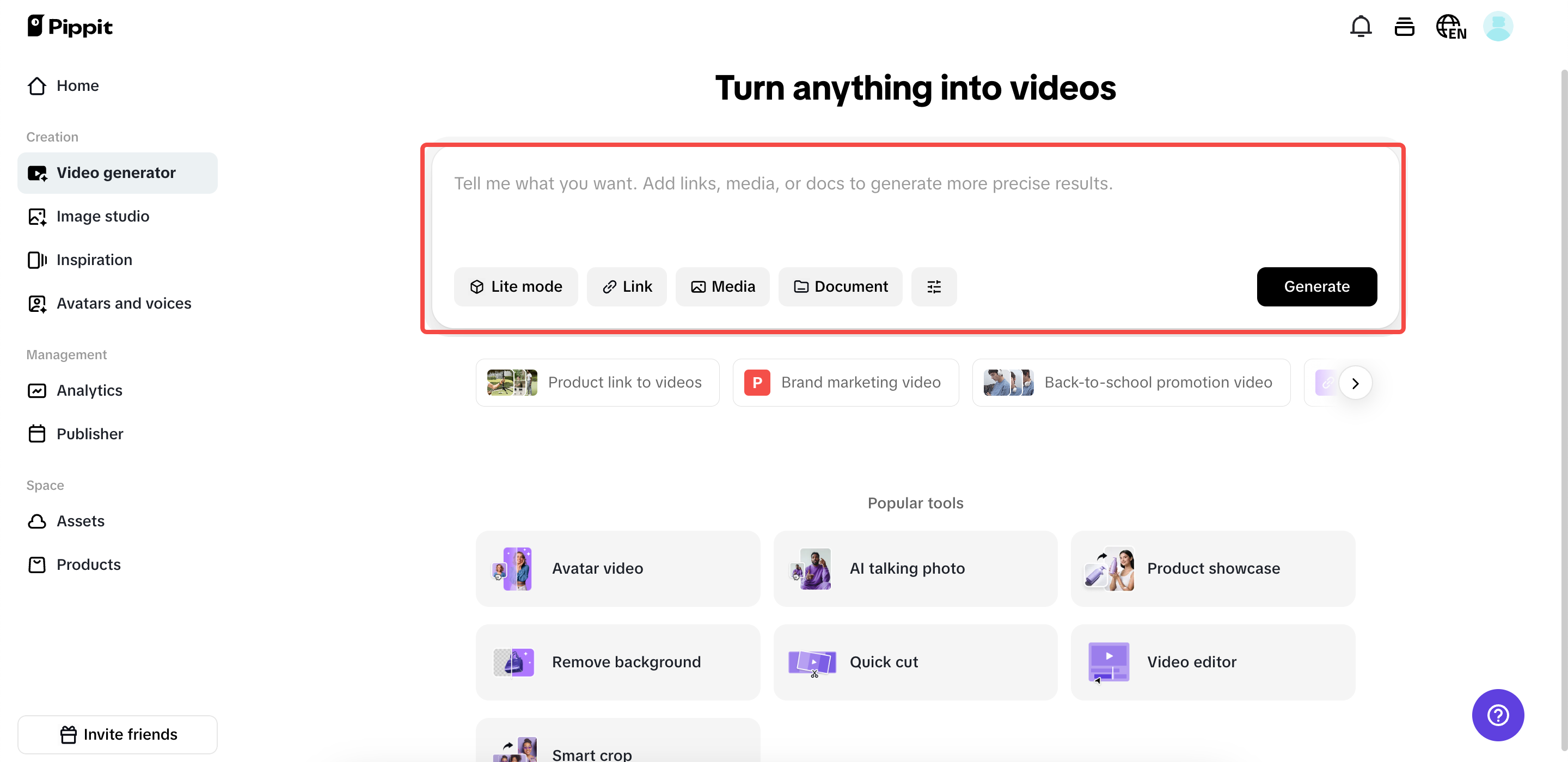 Comienza con el generador de videos