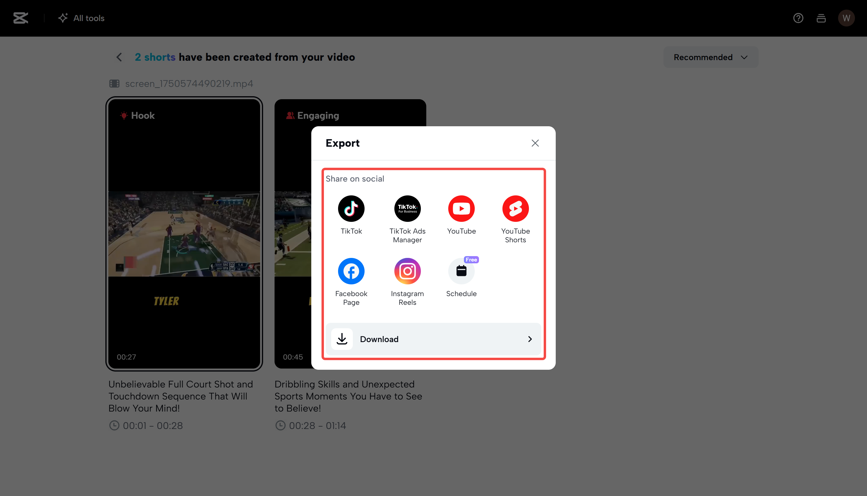 Téléchargez votre vidéo et importez-la sur vos réseaux sociaux.