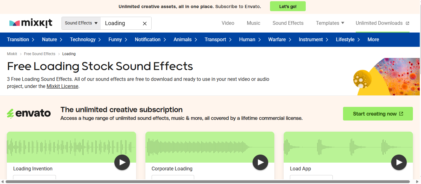 Mixkit interface