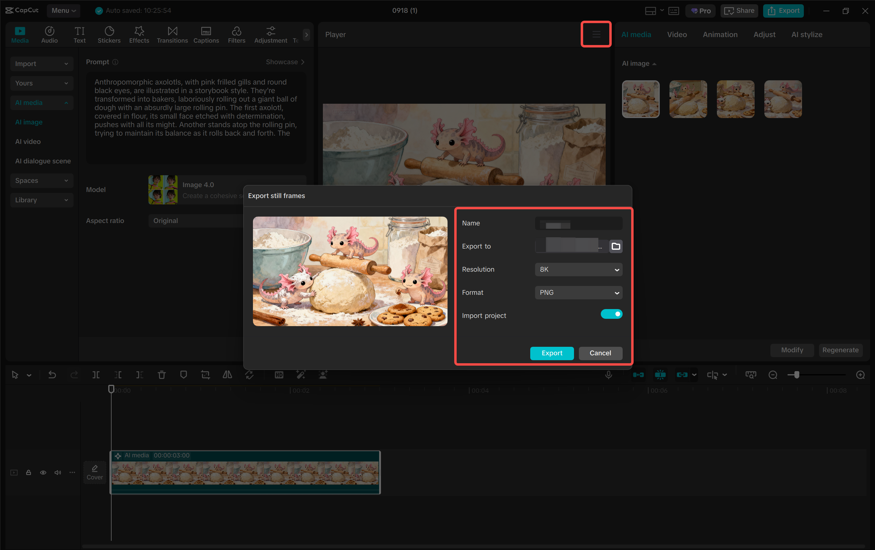 Downloading an image from the CapCut desktop video editor