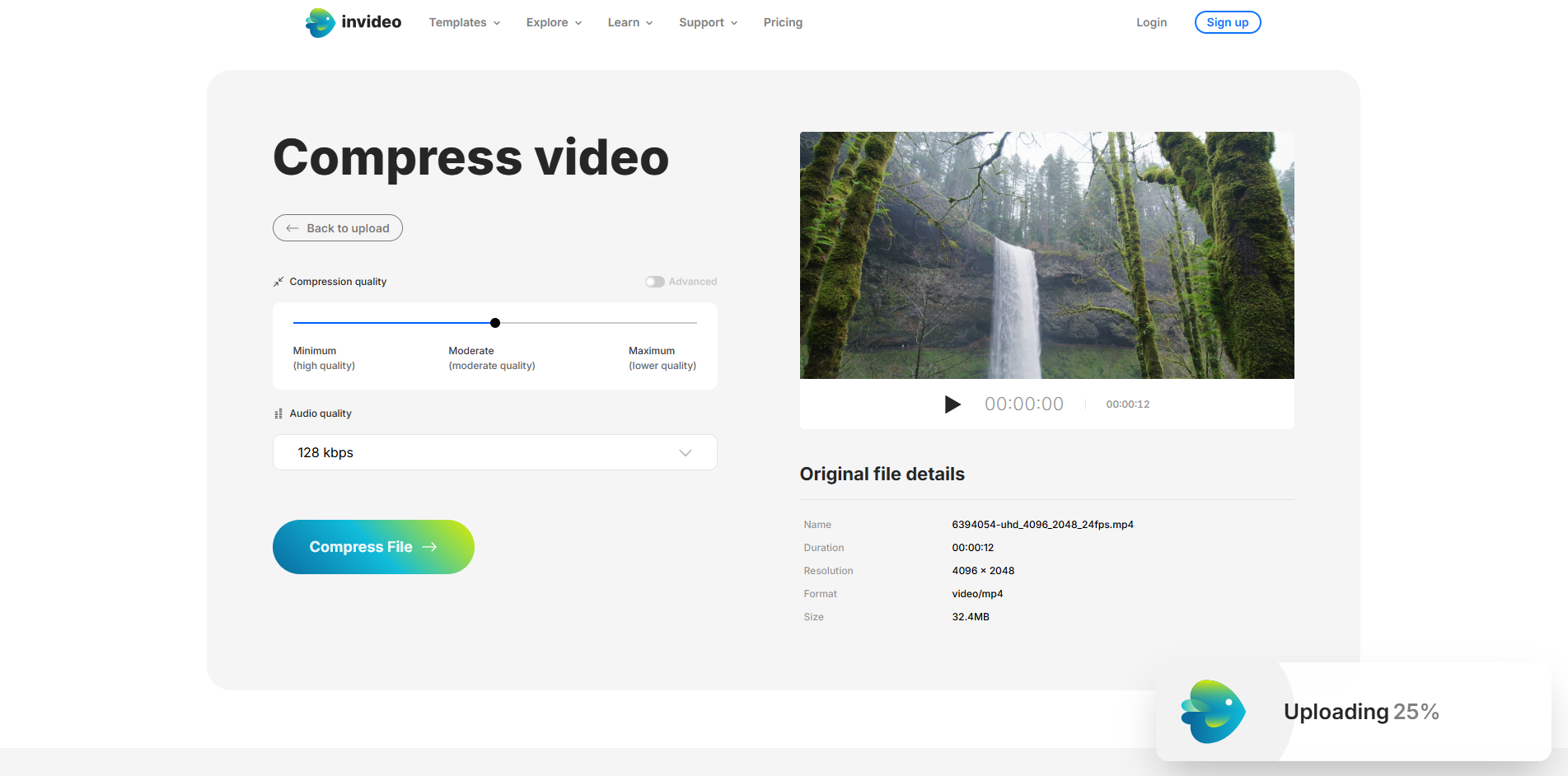 InVideo AI のインターフェイス - もう1つの価値あるオンライン動画圧縮ツール