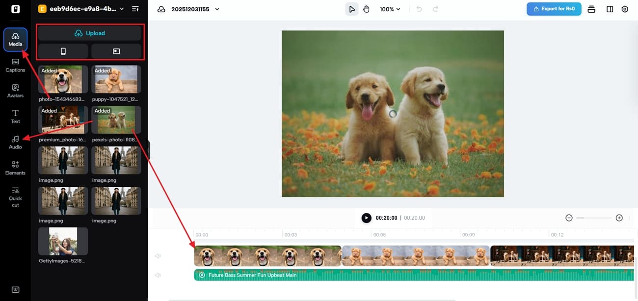 Fotoğrafları yükleyin, arka plan müziği seçin