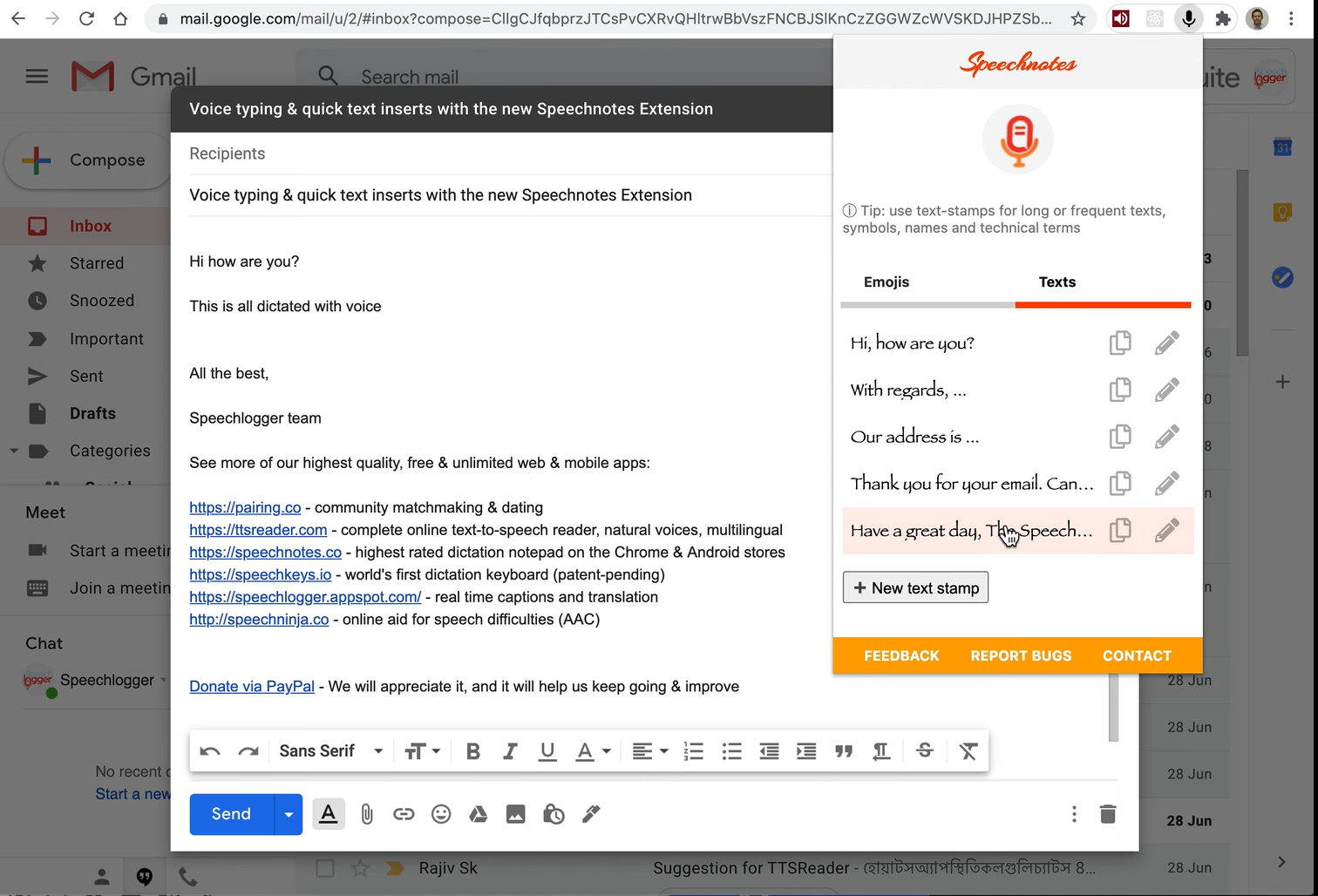 SpeechNotes - extensão de voz para texto no Chrome