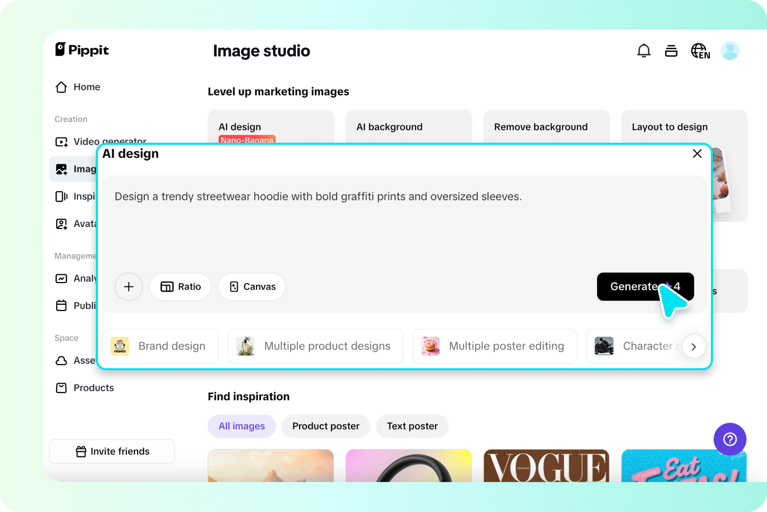 Creating cloth designs with Pippit