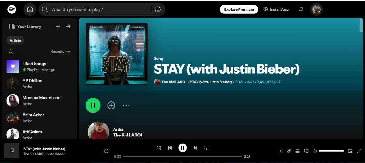 Stay by The Kid LAROI and Justin Bieber - most listened to songs on Spotify