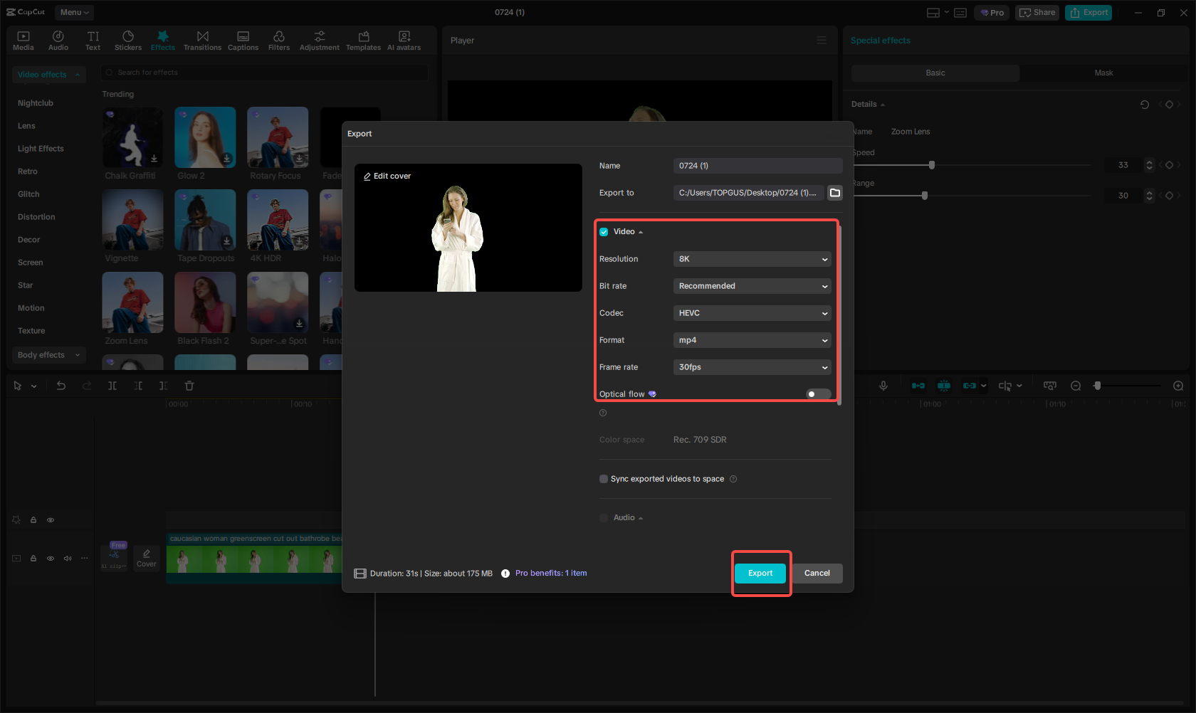 Exporting the video from CapCut