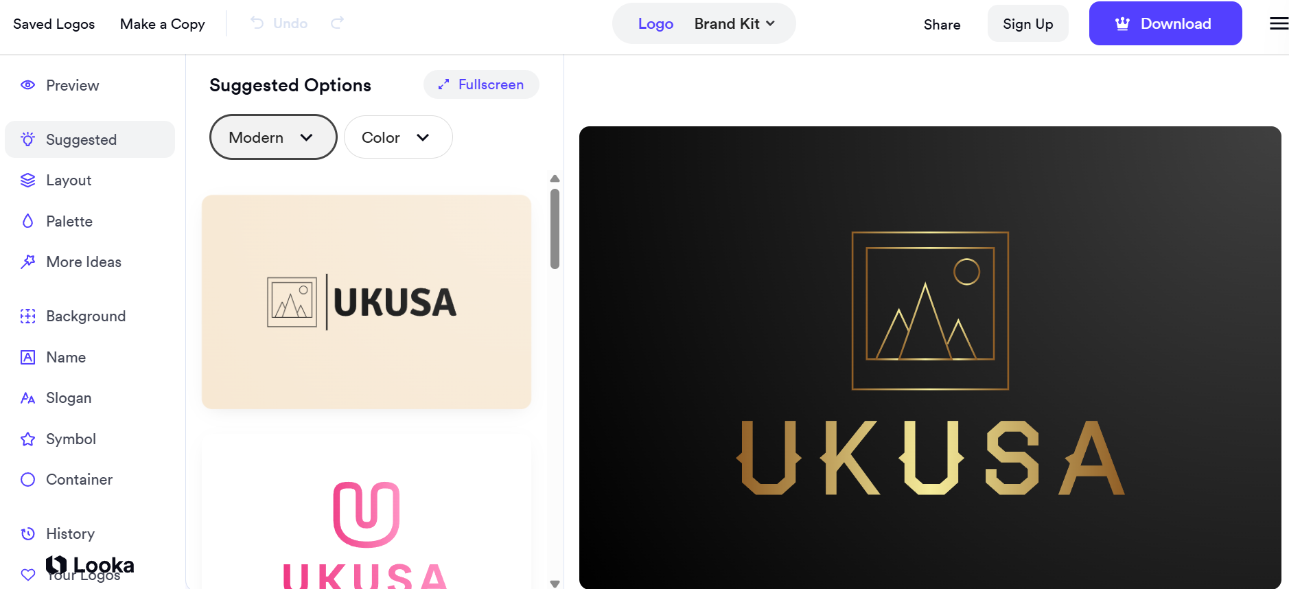 Looka's interface