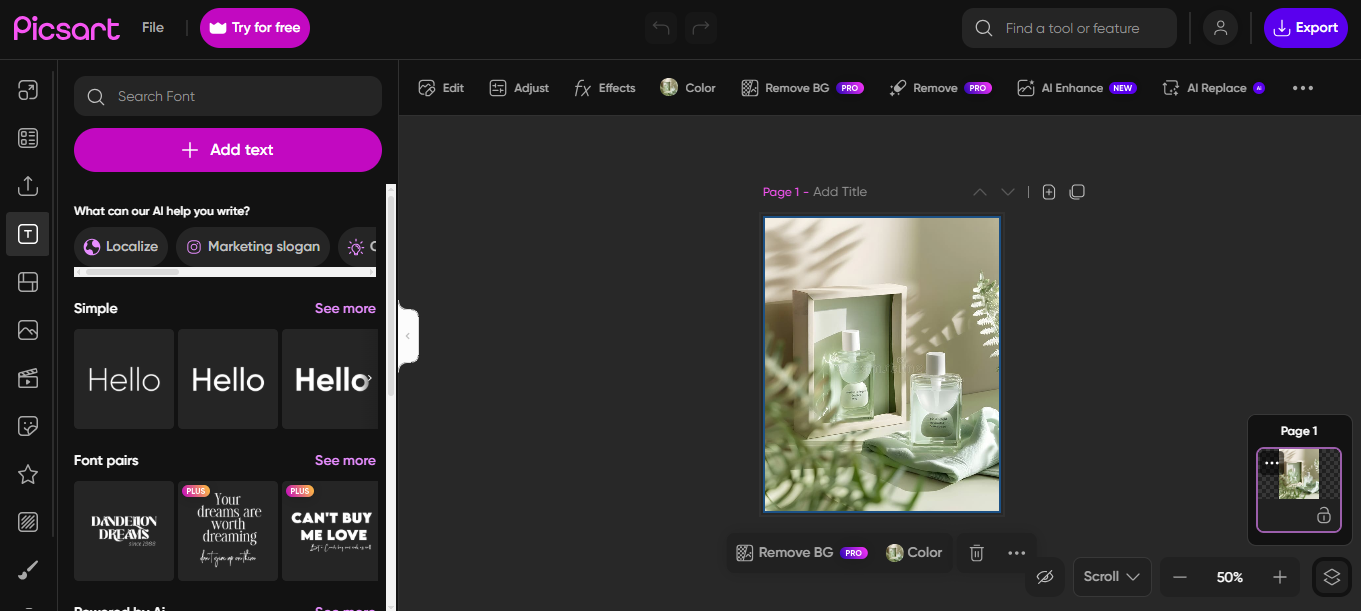 Interface of Picsart