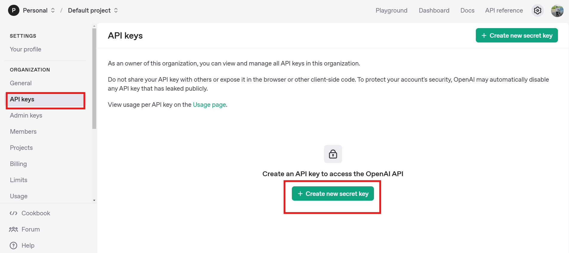 Tạo một API key