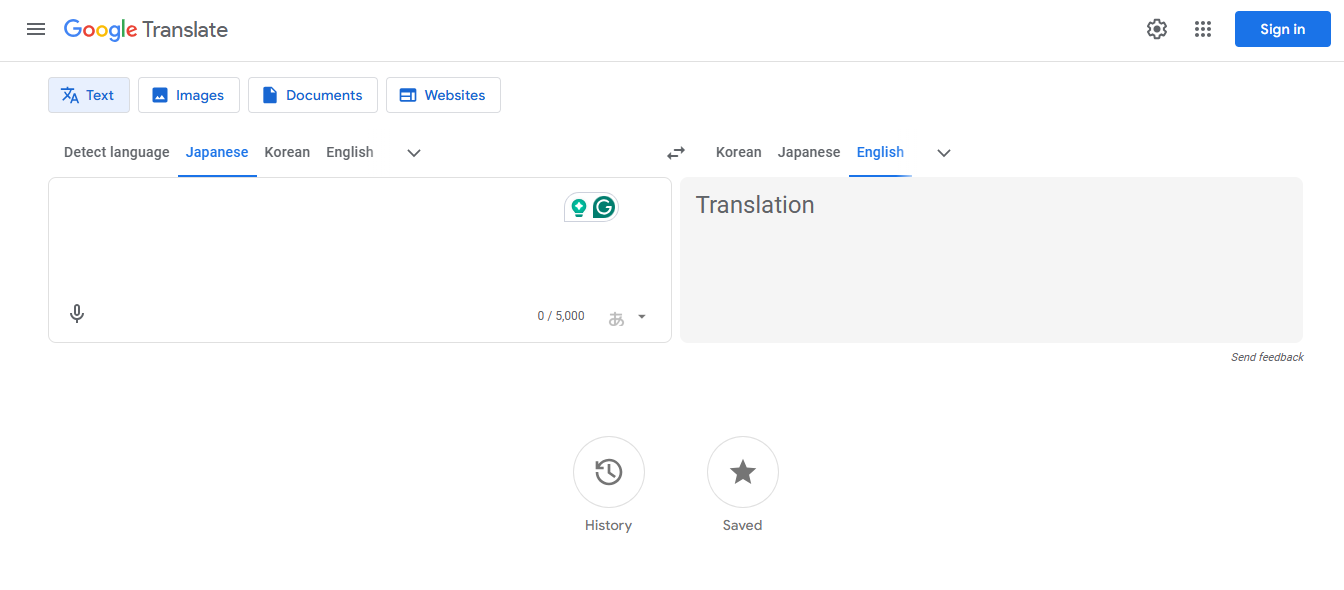 Otevřete Google Translate a zvolte původní a cílové jazyky.