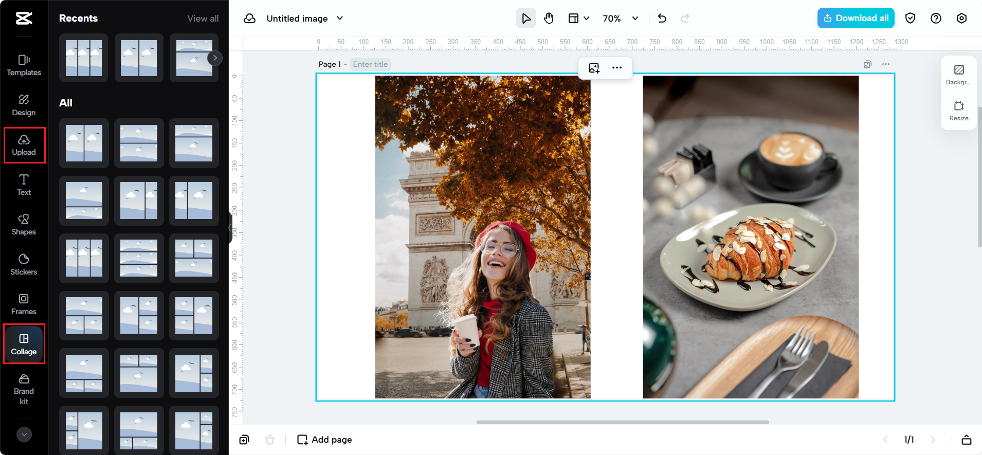 Elige una plantilla de collage y carga imágenes