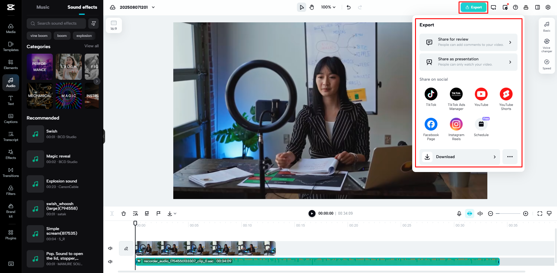 Exportar un video desde CapCut Web