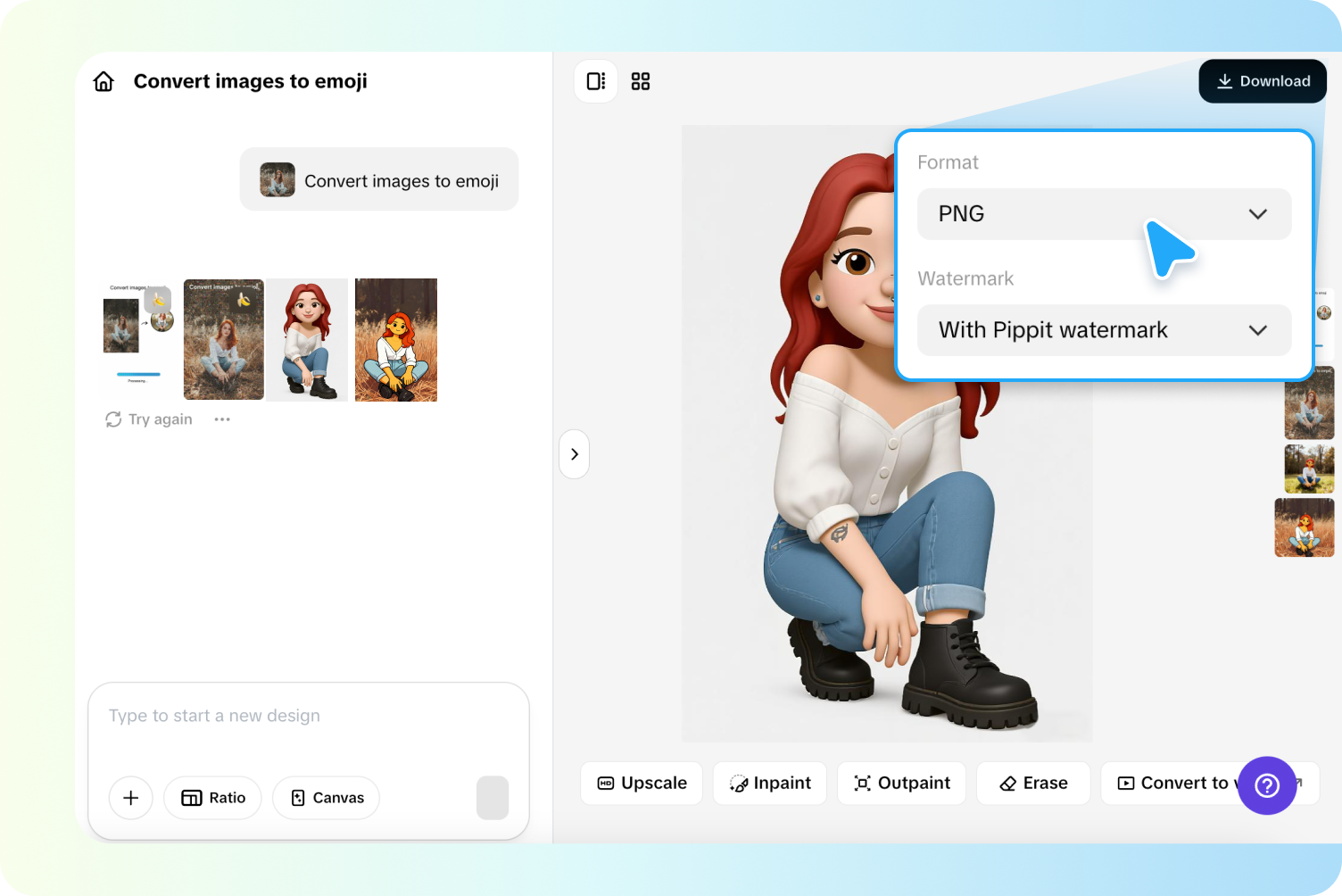 Exporting emoji from Pippit