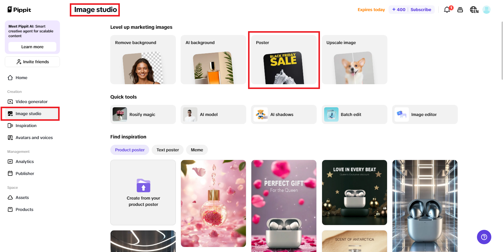 Select the Poster creation feature from Image Studio
