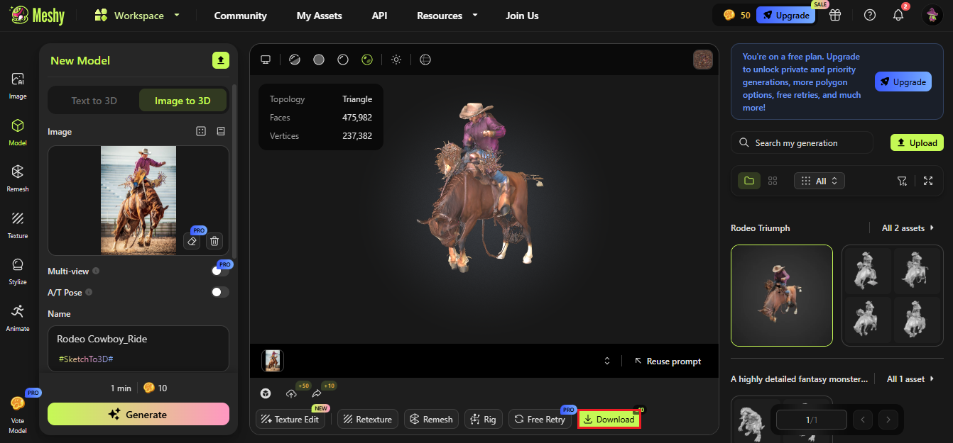 Meshy 3D AI-Erstellung
