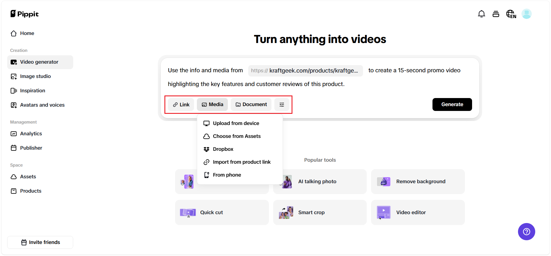 opening video generator in Pippit