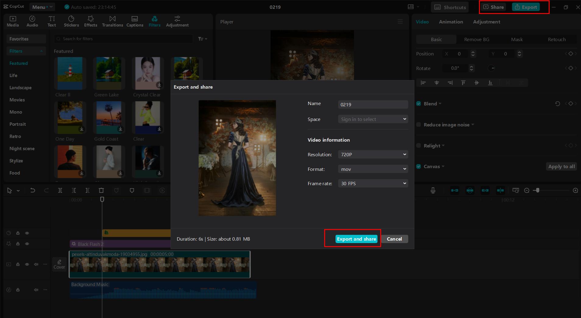 Mengekspor atau berbagi gulungan dari editor video desktop CapCut