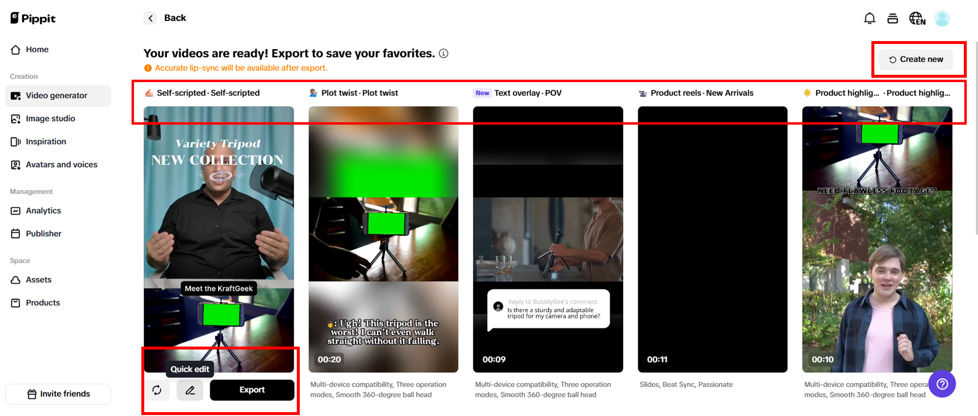 Pilih video yang dihasilkan sesuai preferensi Anda.