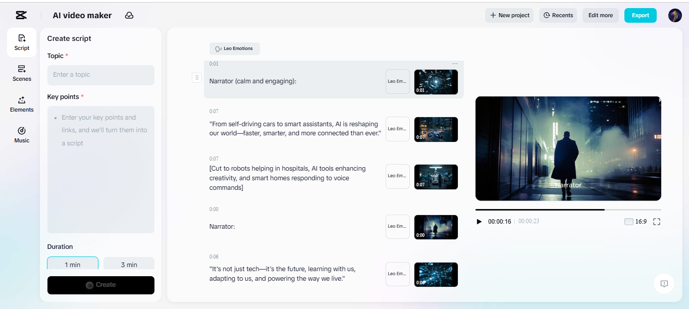 Interface of the CapCut desktop video editor - the best AI intro maker