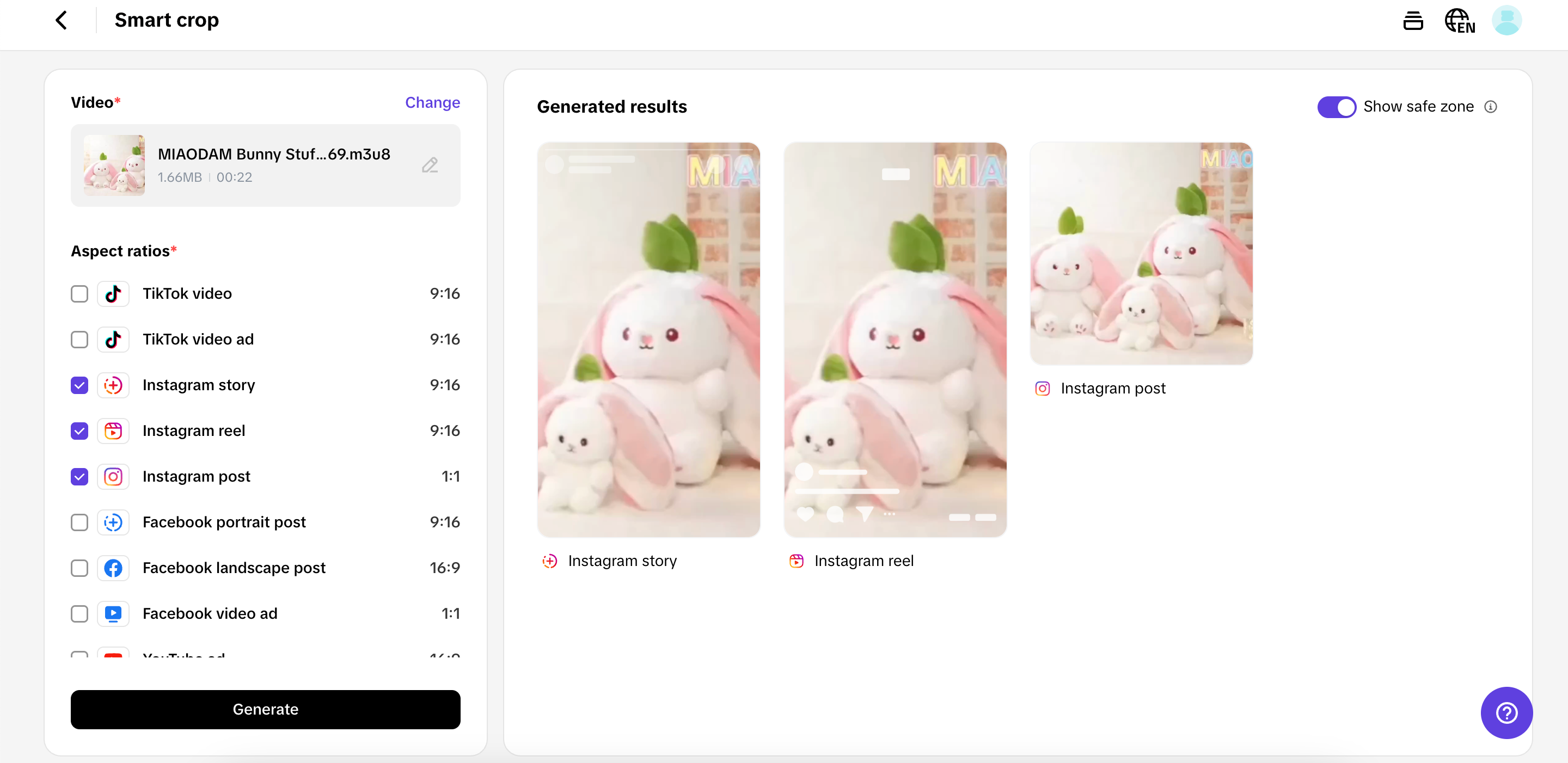 Resize videos to Instagram aspect ratios