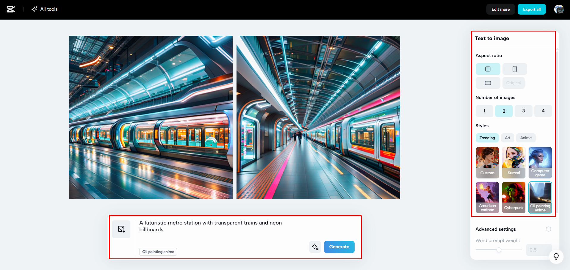 Generating AI images with CapCut Web