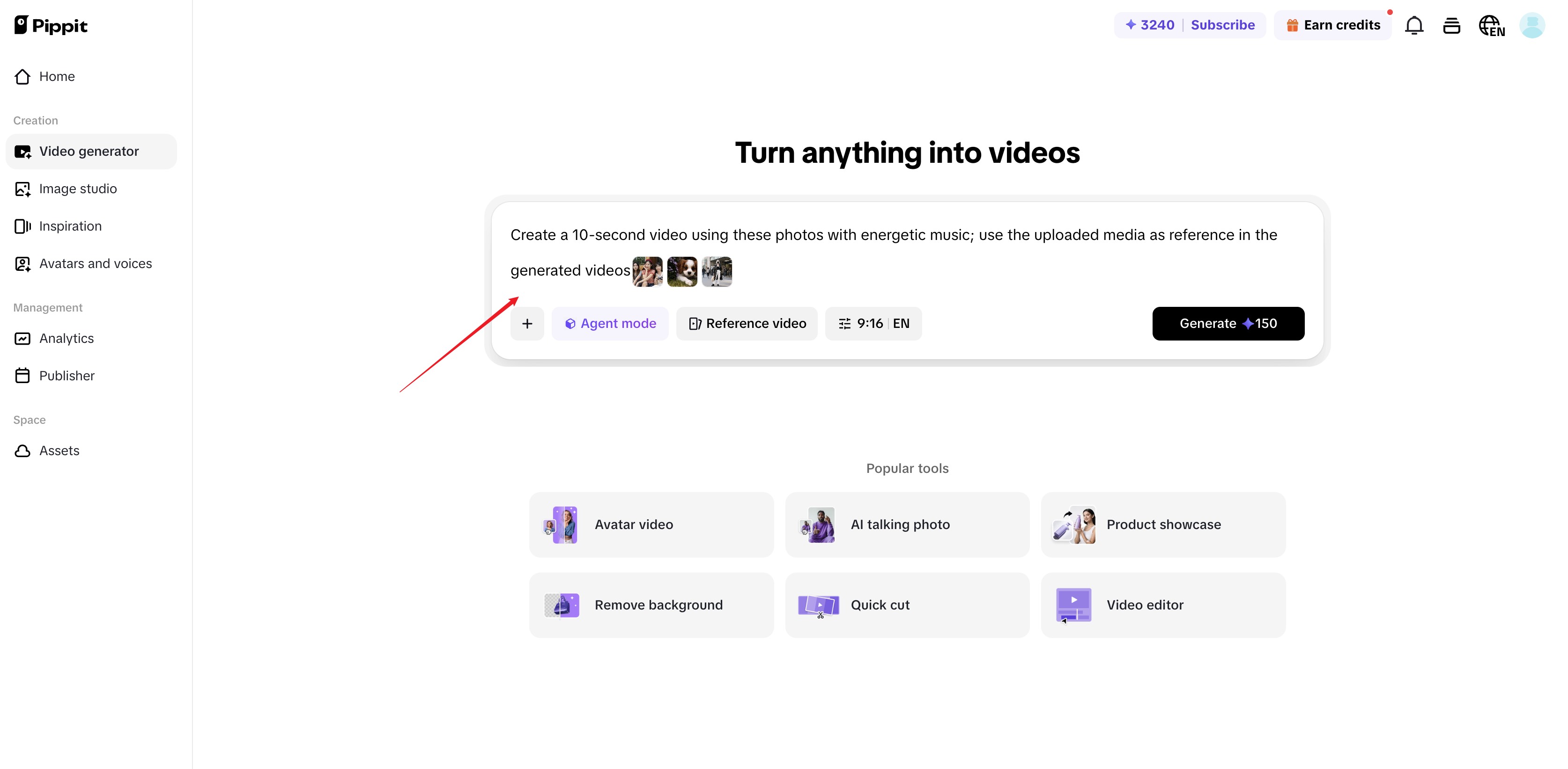 Fotoğraf ve video için Pippit yapay zeka üreticisi