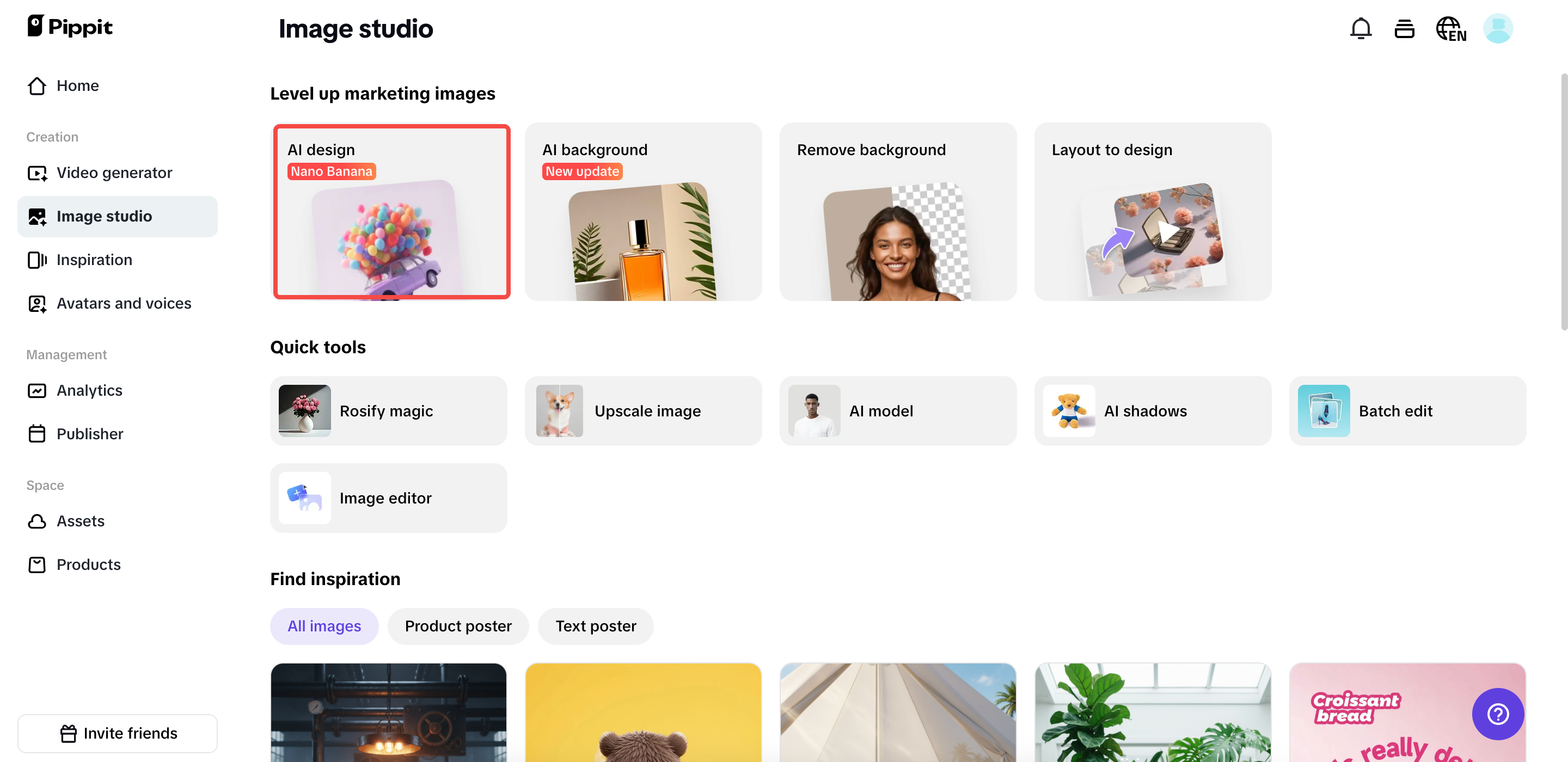 เข้าถึงฟีเจอร์ AI design ของ Pippit