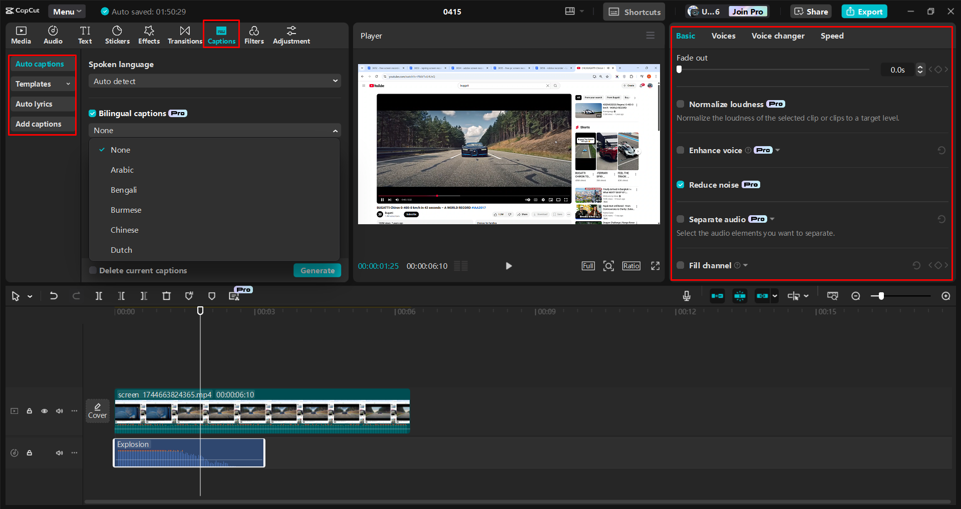 Anpassen von Audio und Hinzufügen von Untertiteln zu Aufnahmen mit dem CapCut Desktop-Video-Editor