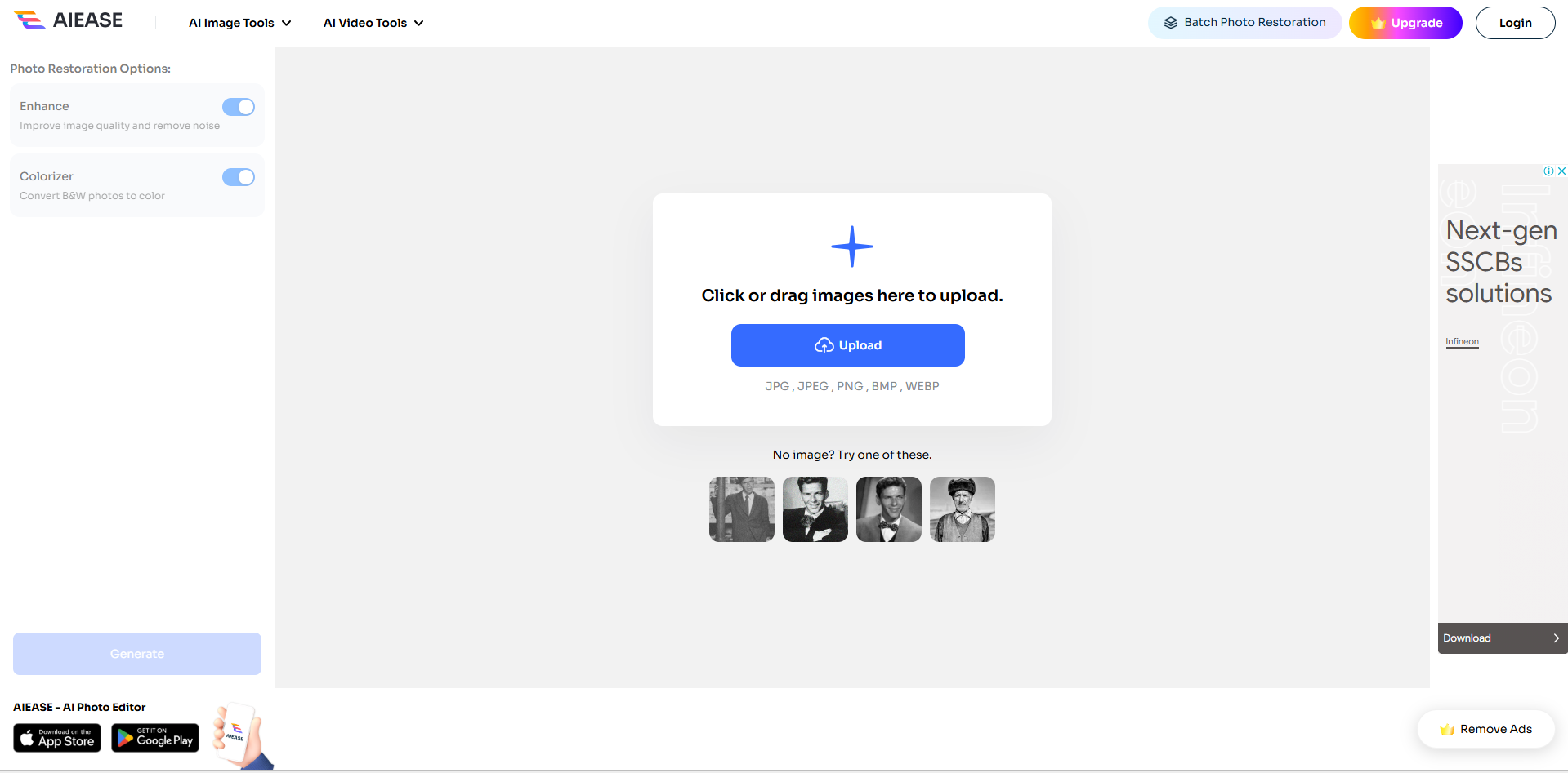 Interface of AI Ease - ett annat verktyg för att enkelt återställa foton