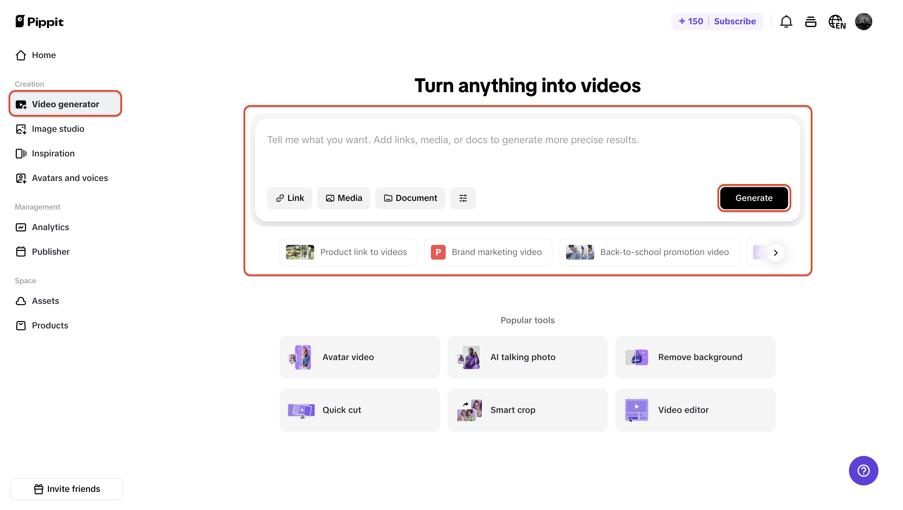 Navigate to the Video generator