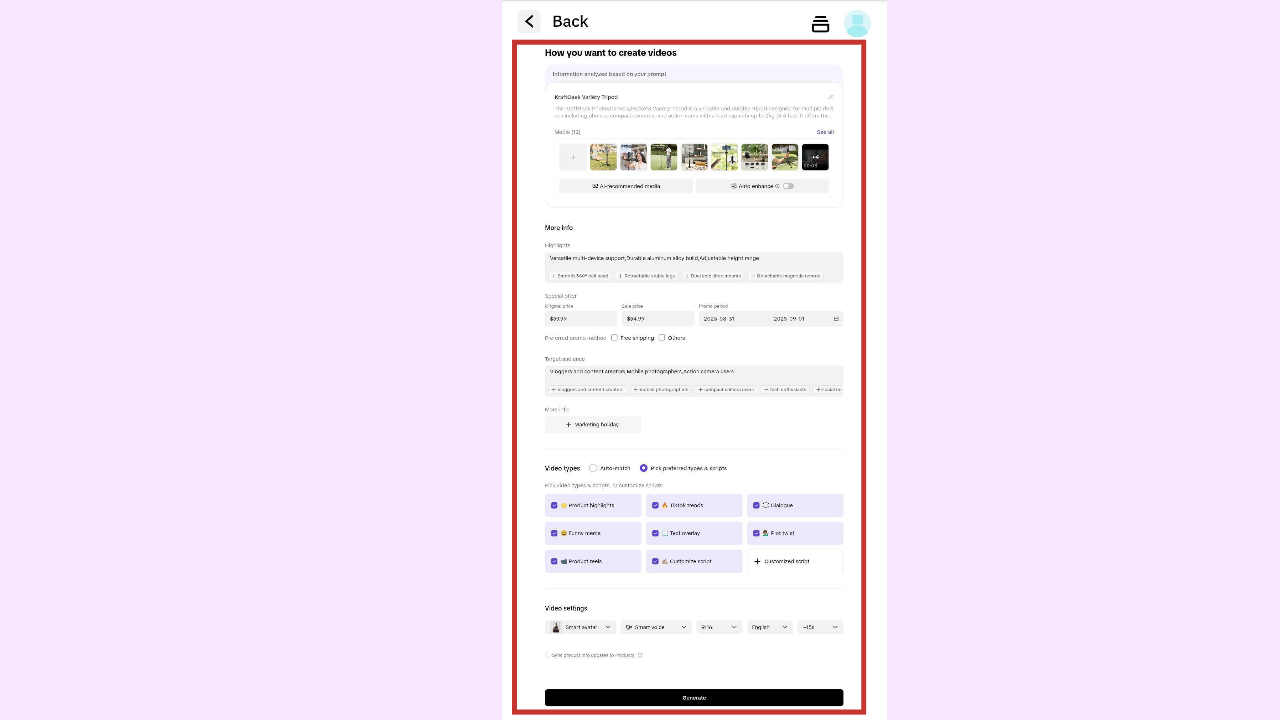 Generating video in Pippit