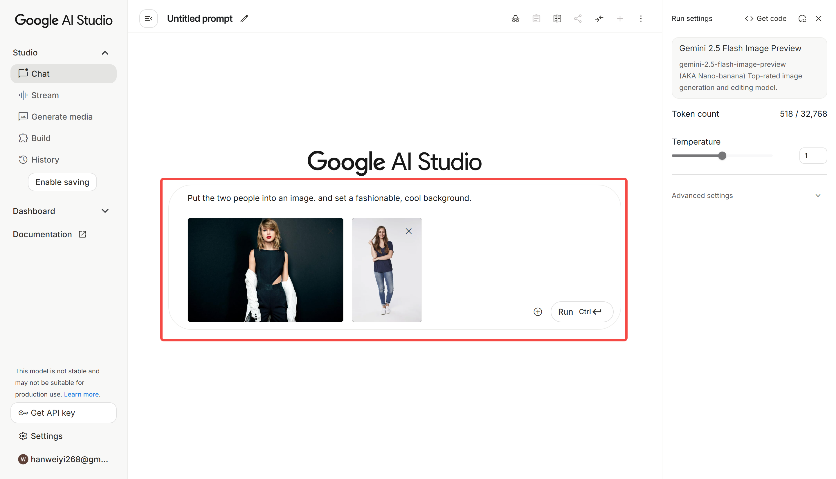 Uploading the model images and writing a prompt in Nano Banana