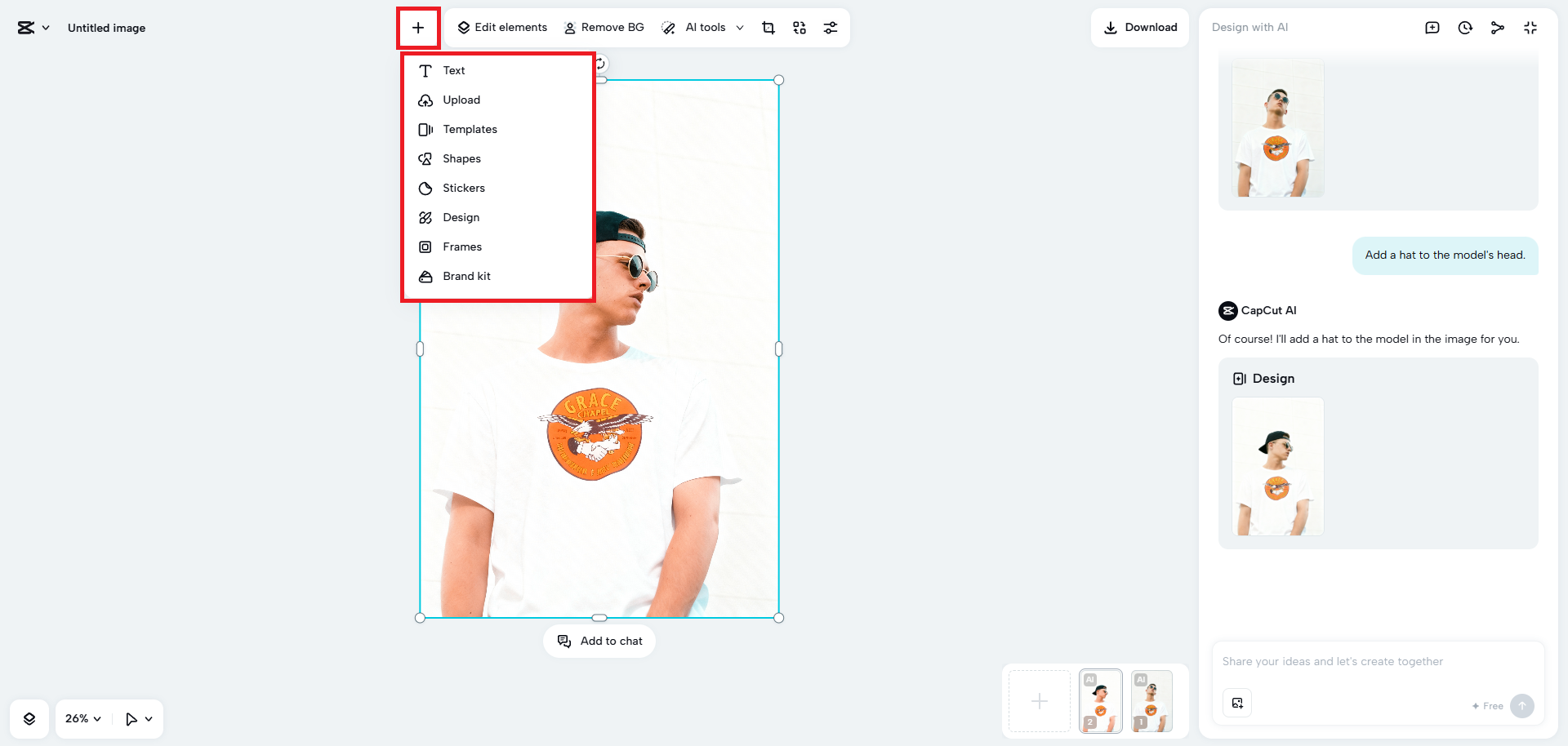 Options to add more elements to the image