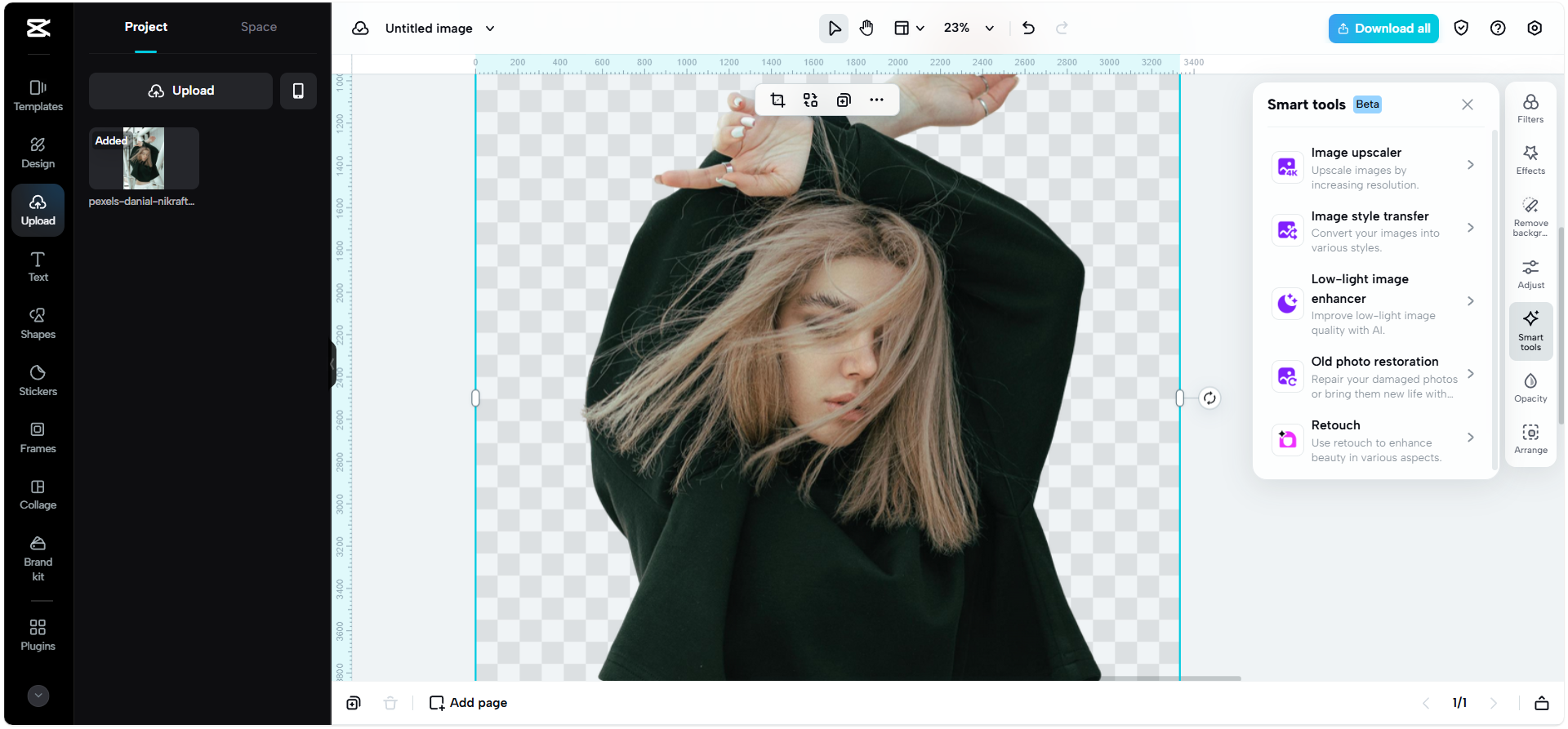 CapCut Web BG remover interface