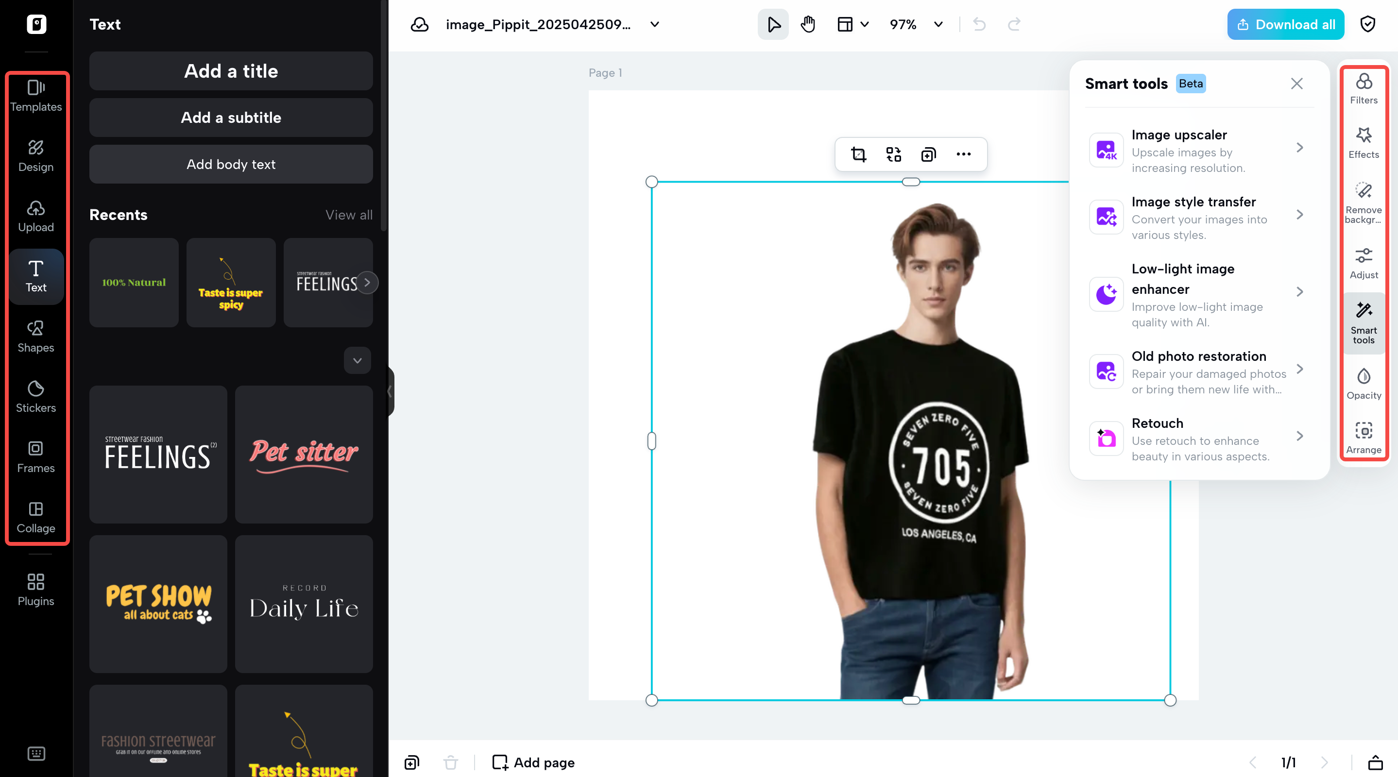 Pippit's image editing tools