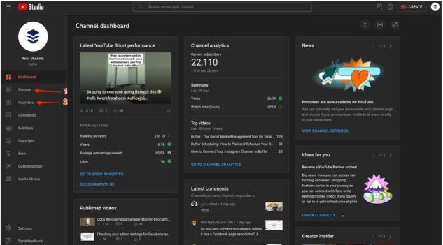 Öffnen des YouTube-Studios auf einem Desktop