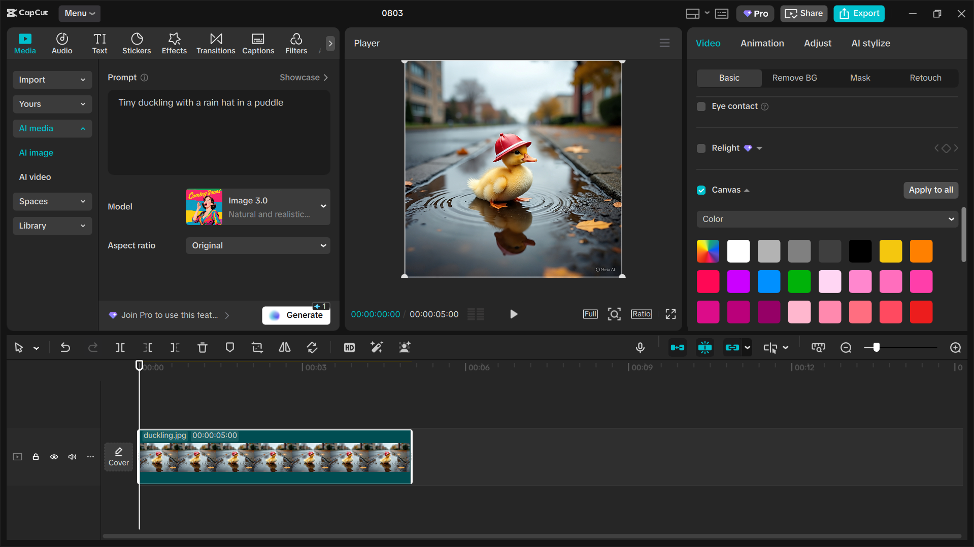 Interfața editorului video desktop CapCut - cel mai bun instrument pentru a genera imagini utilizând AI