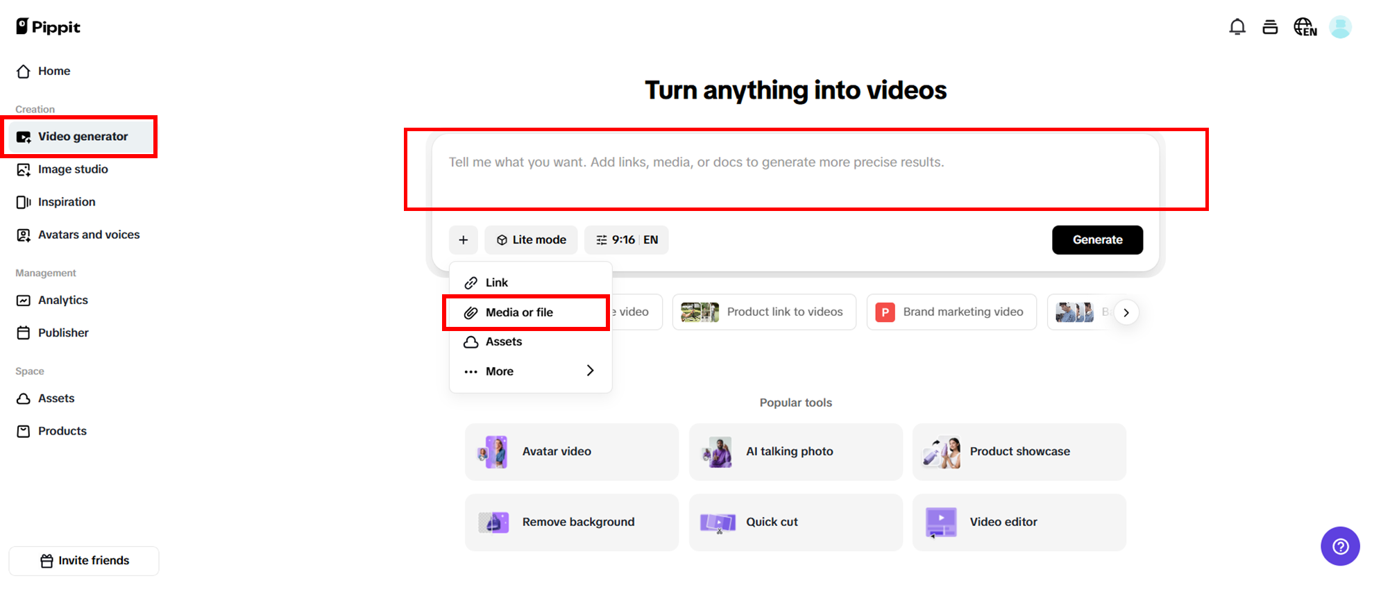 Přístup ke generátoru videí
